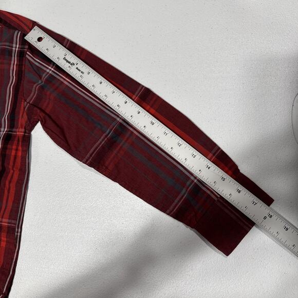 CALVIN KLEIN Jeans Boys Plaid Button up Shirt Long Sleeve Small 8 Red Gray - Picture 7 of 8